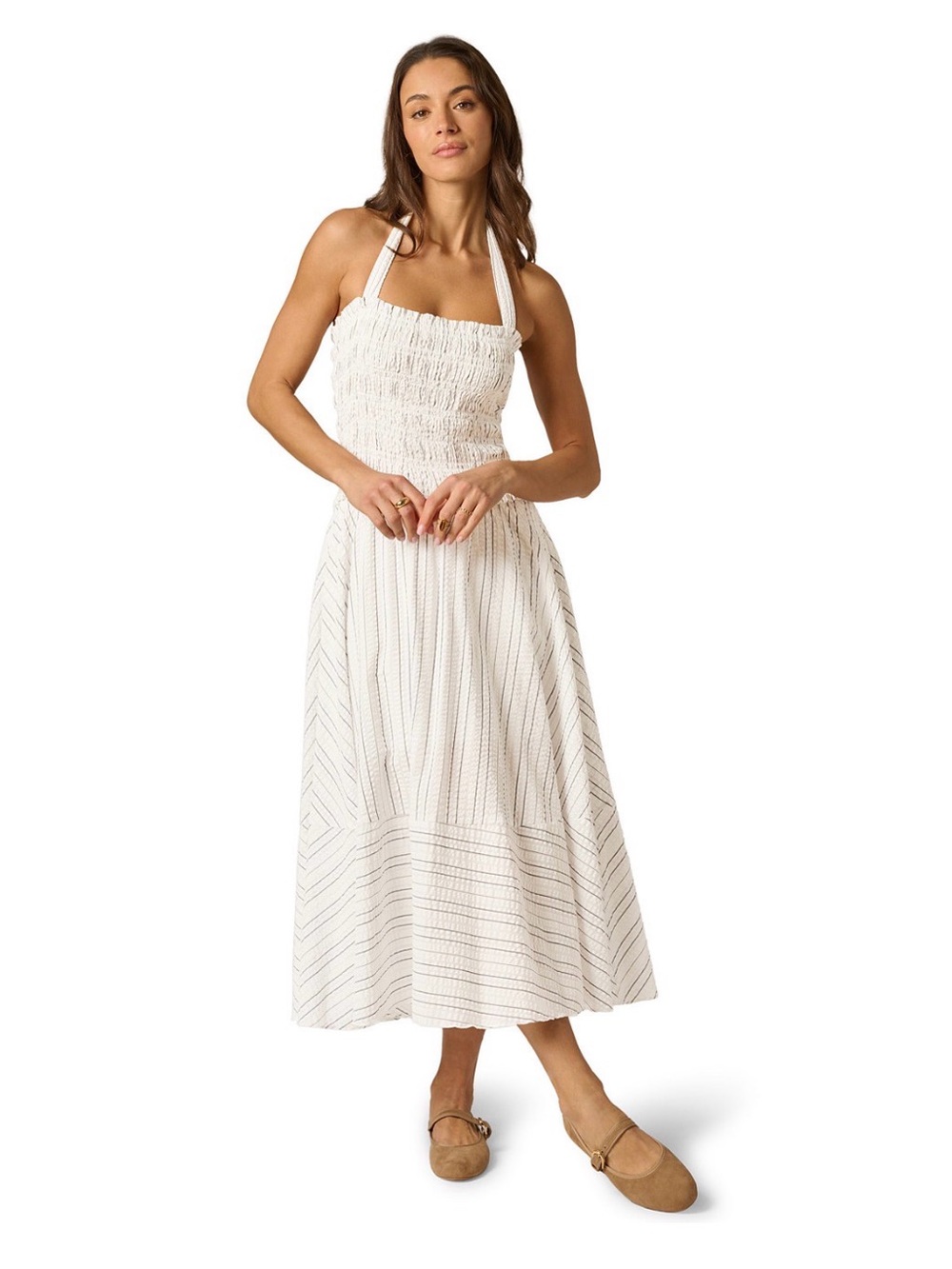 Adrianna Papell - White Smocked Halter Midi Dress - Size 6. Worn once.